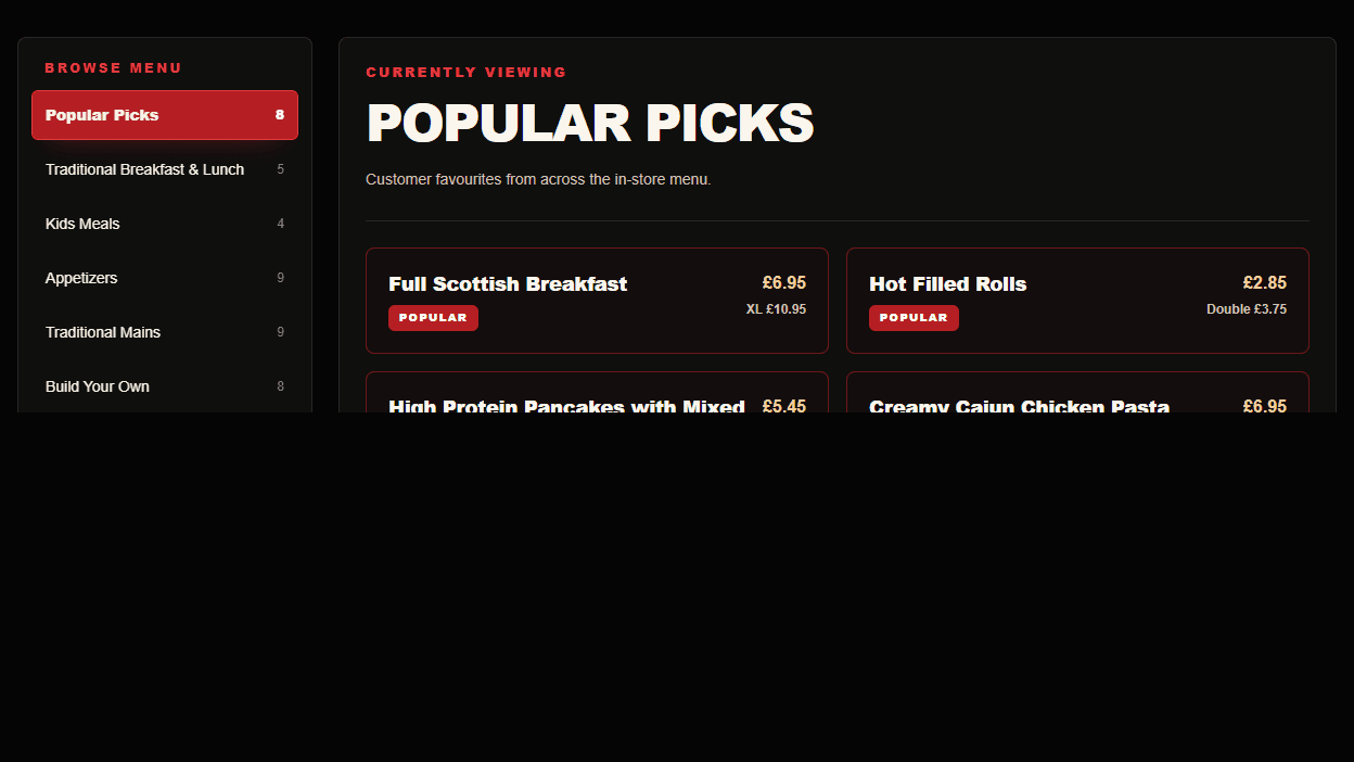 Menu system screenshot